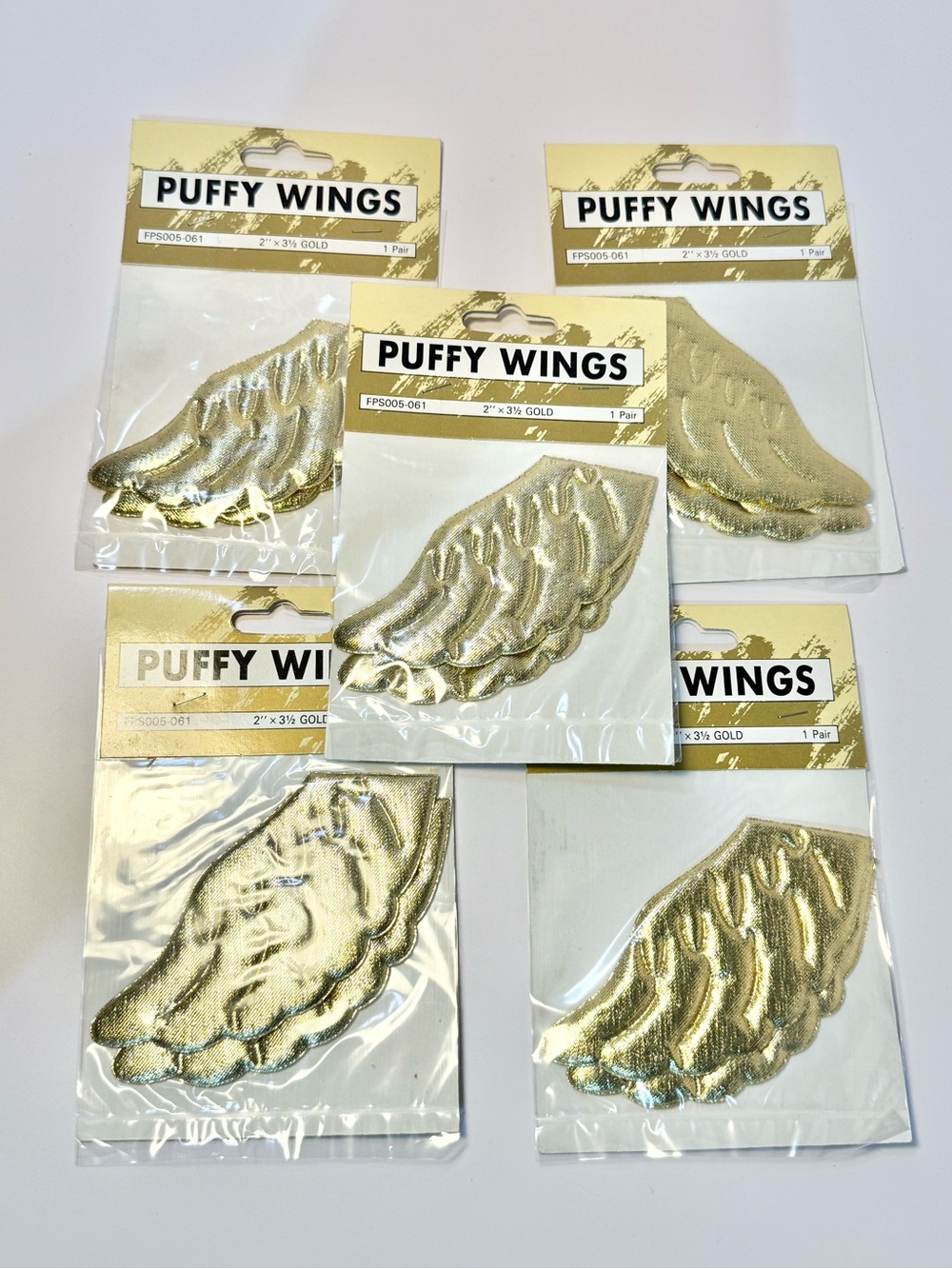 Wangs Puffy Wings Angel Wings  2" x 3 1/2" Gold Angel making and Crafts, 5 pairs